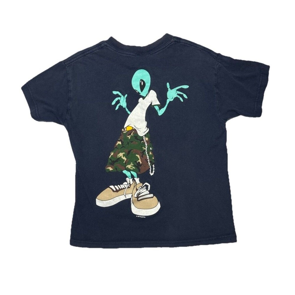 VTG 1997 Bugle Boy Alien Graphic Tee Boys' Small 90s grunge Aesthetic